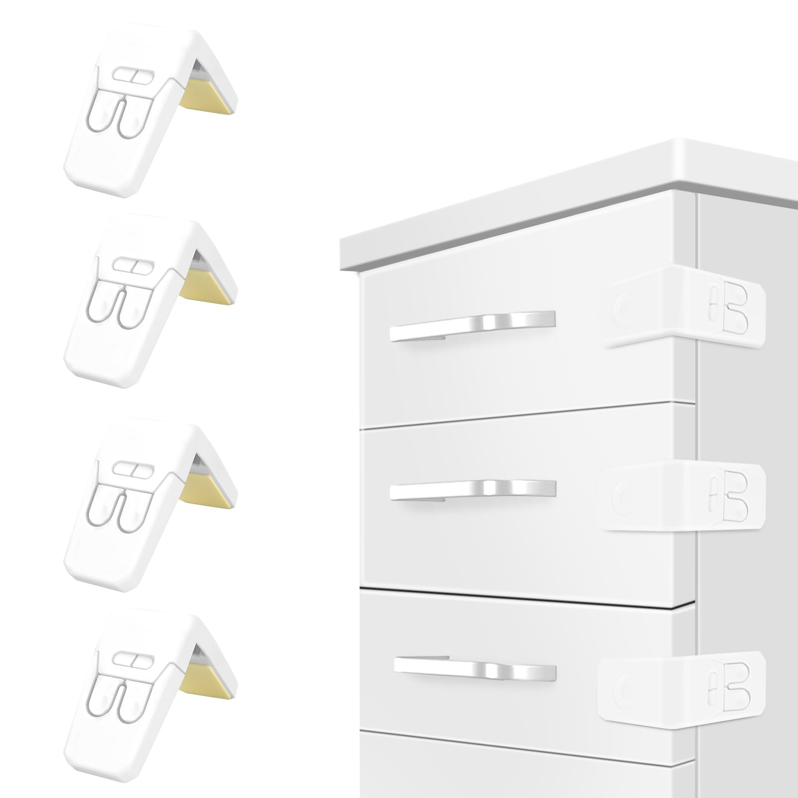 FYY cabinet locks on cabinet door proving baby-safe storage and easy adult access.