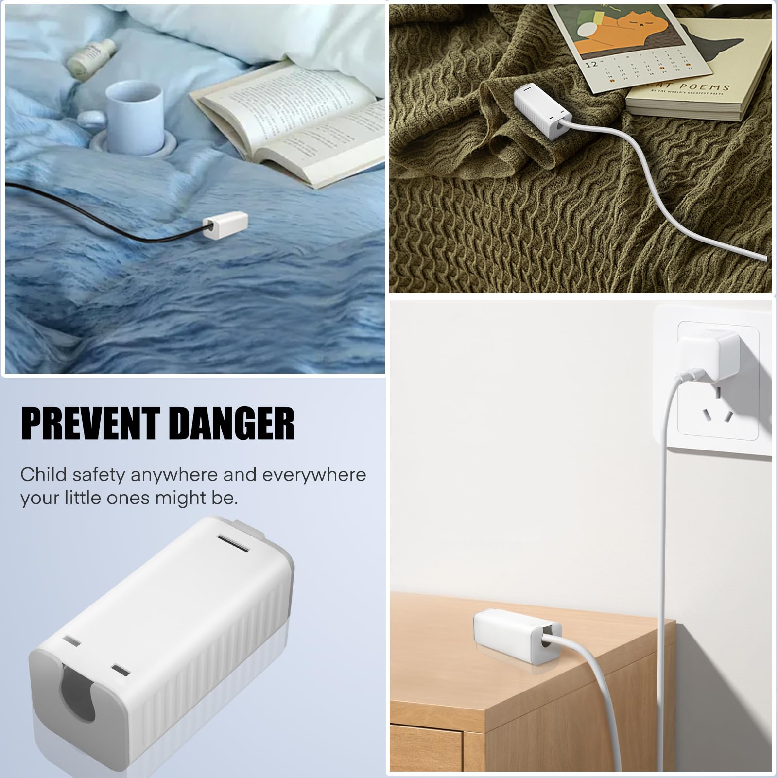 FYY nursery setup shows cord covers reducing outlet access for children.
