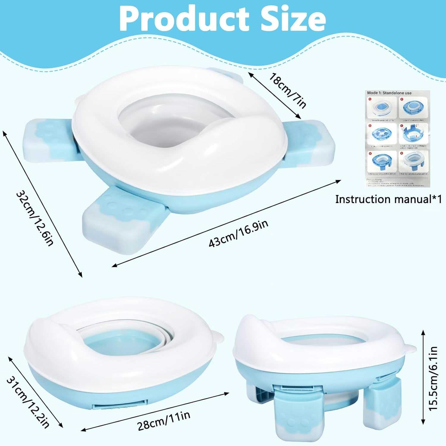 Fyylkj portable travel potty blue folded for compact travel storage.
