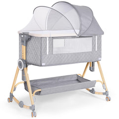 FYYWBABY baby bassinet gray side view enables easy night feeding access