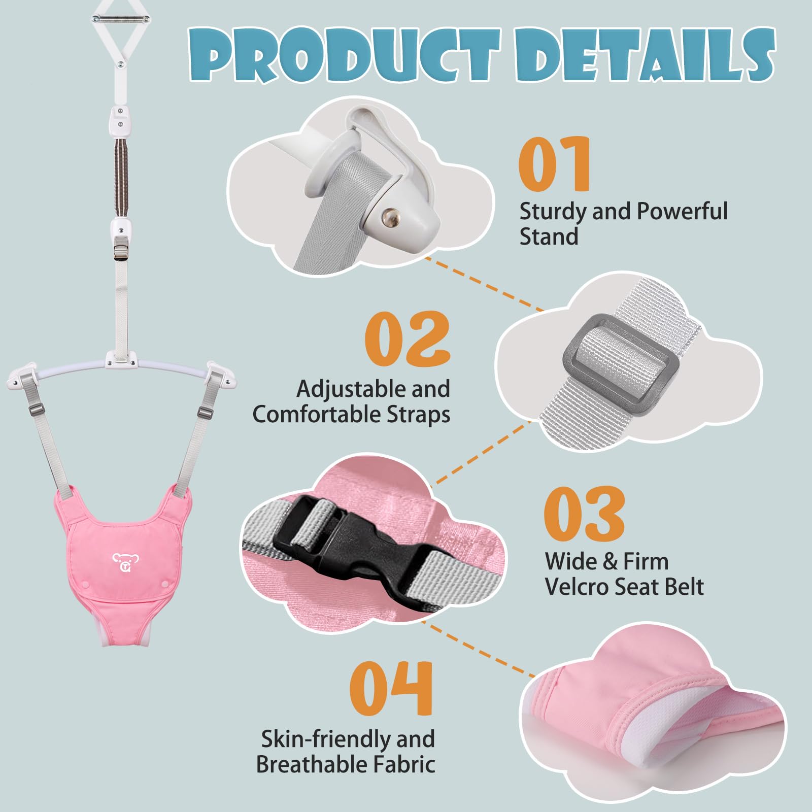 G TALECO GEAR baby jumper doorway adjustable strap in action supports growing needs