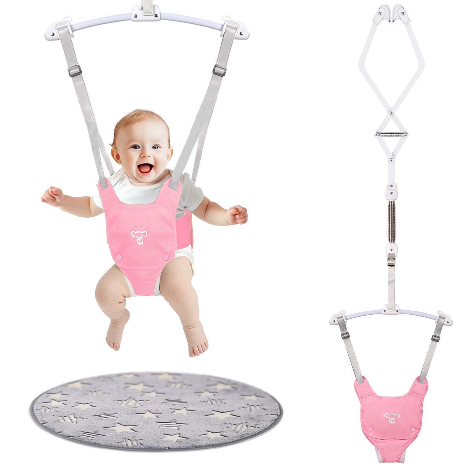 G TALECO GEAR baby jumper doorway pink with soft rug for cozy indoor playtime