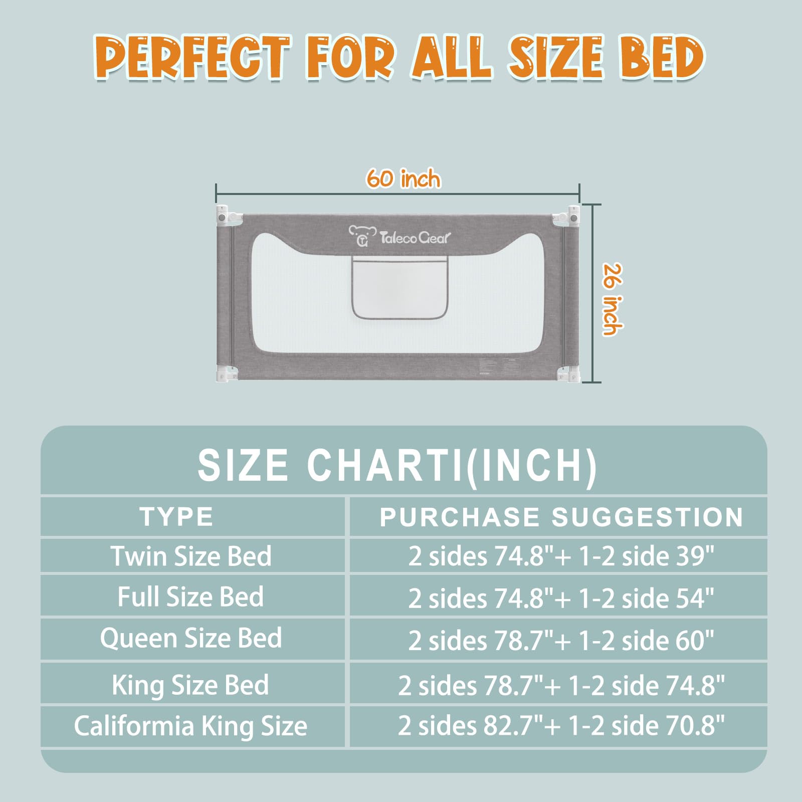 G TALECO GEAR bed rail fits twin to king beds