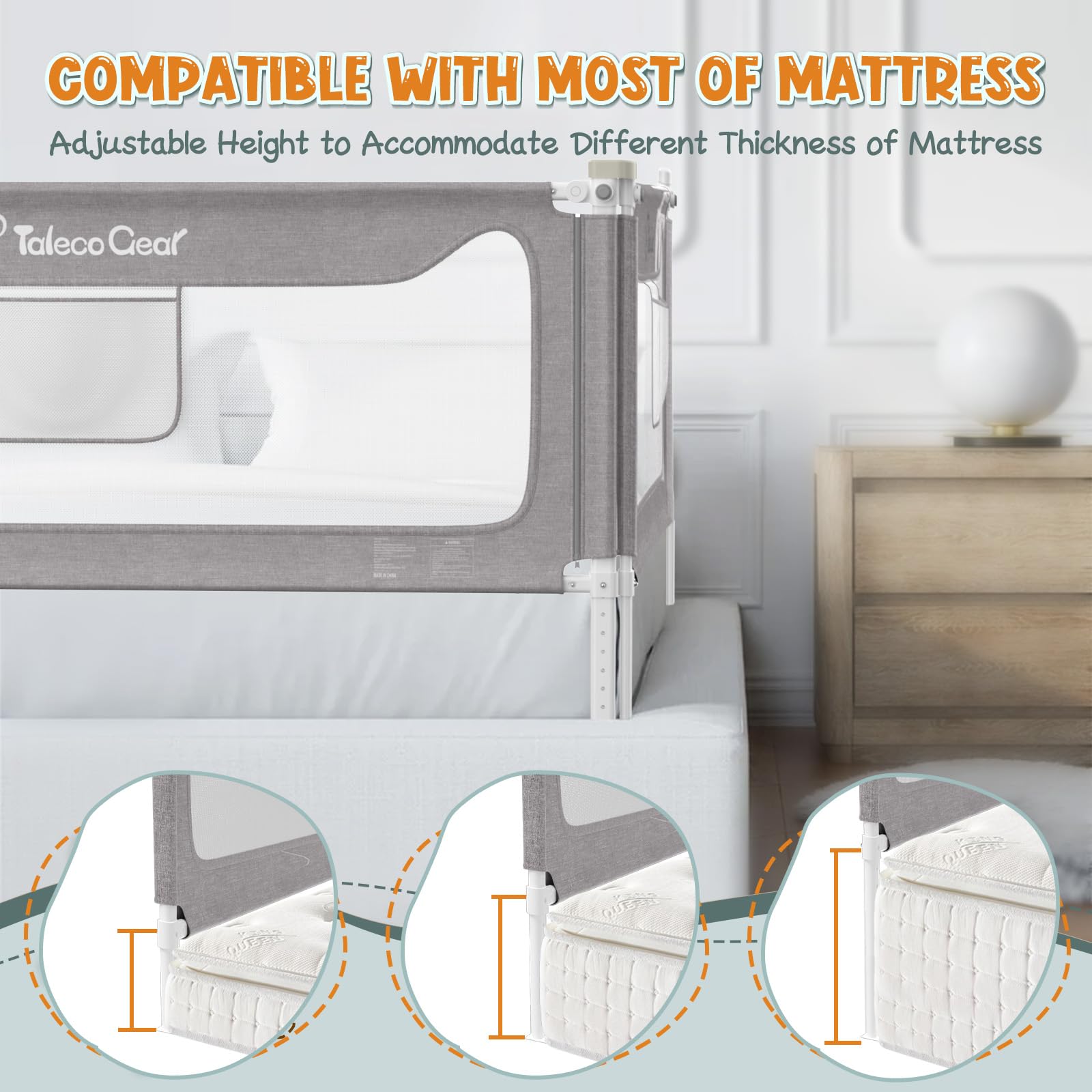 G TALECO GEAR bed rail pearl-cotton-padding shows gentle bump protection to reduce impact.