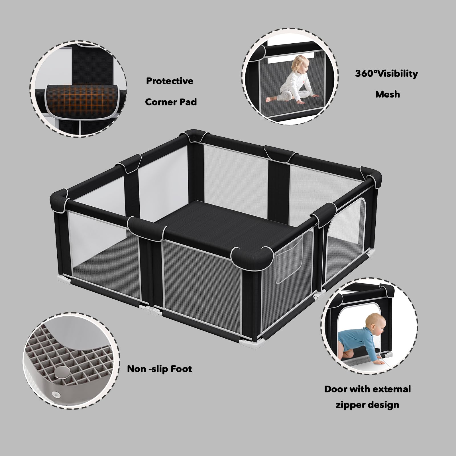 G TALECO GEAR foldable playpen anti slip base reduces tipping during active play