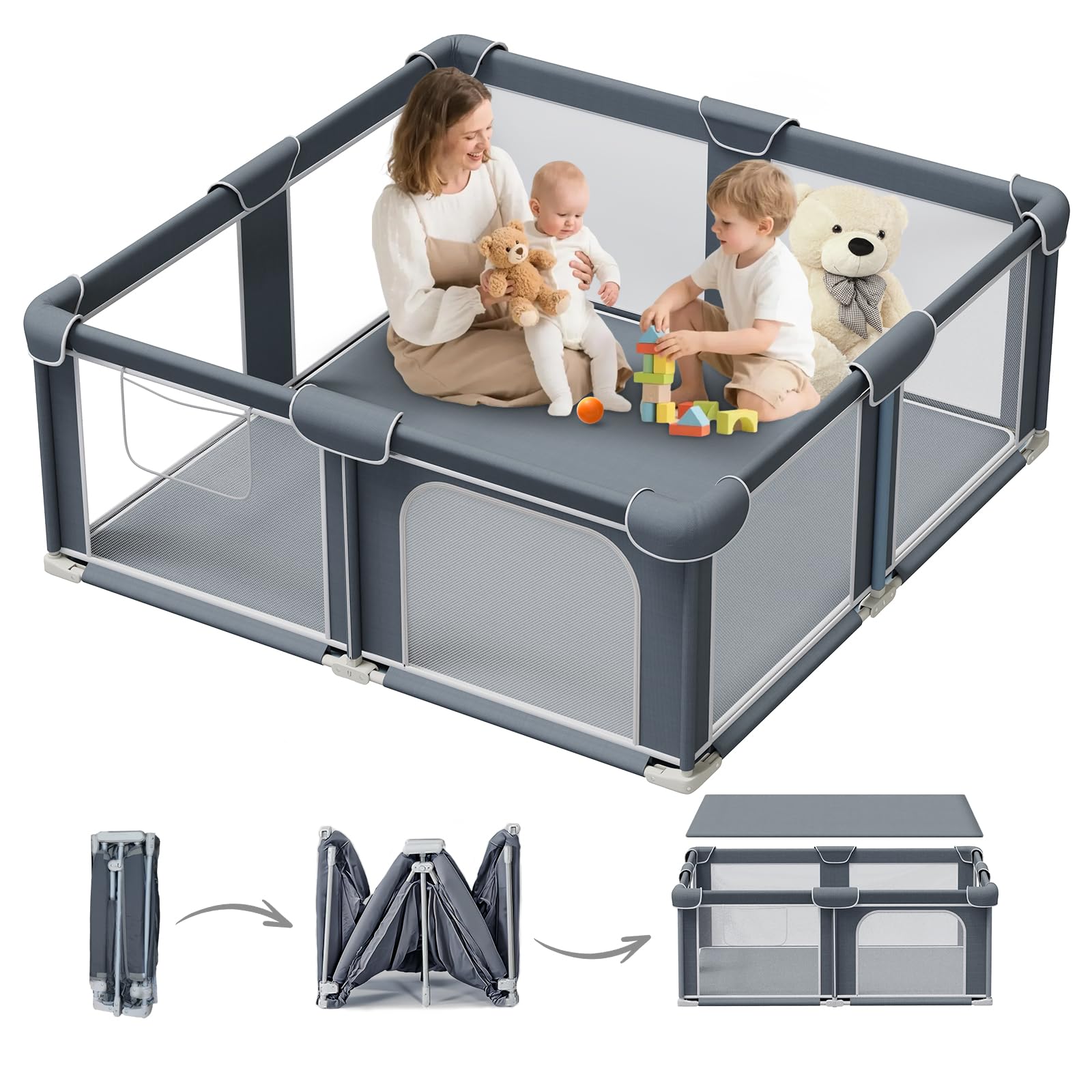 G TALECO GEAR foldable playpen unfolded offers ample space for babies to explore safely