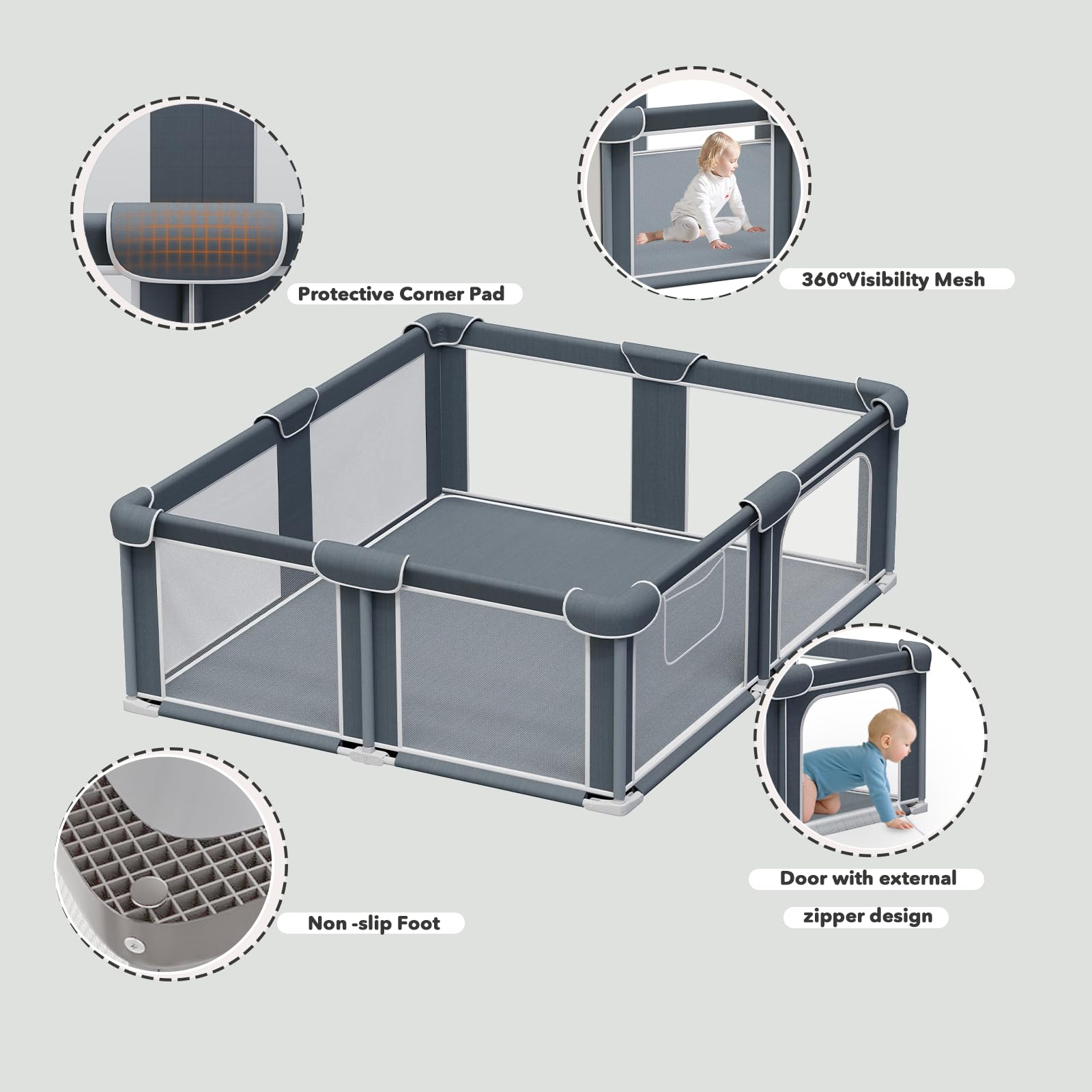 G TALECO GEAR playpen anti-slip base keeps the space steady on various floors