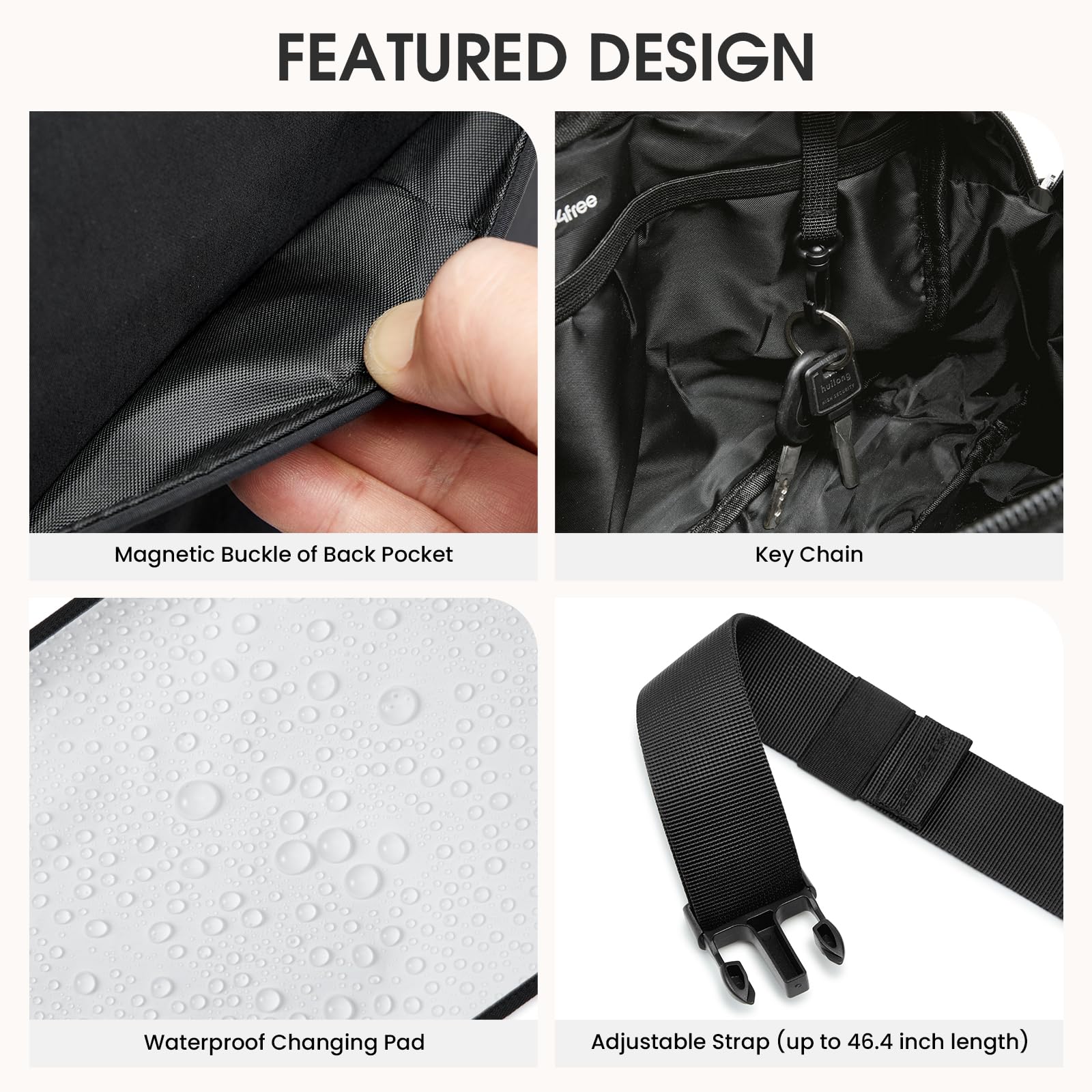 G4Free black diaper bag product shot highlights sleek everyday portability.