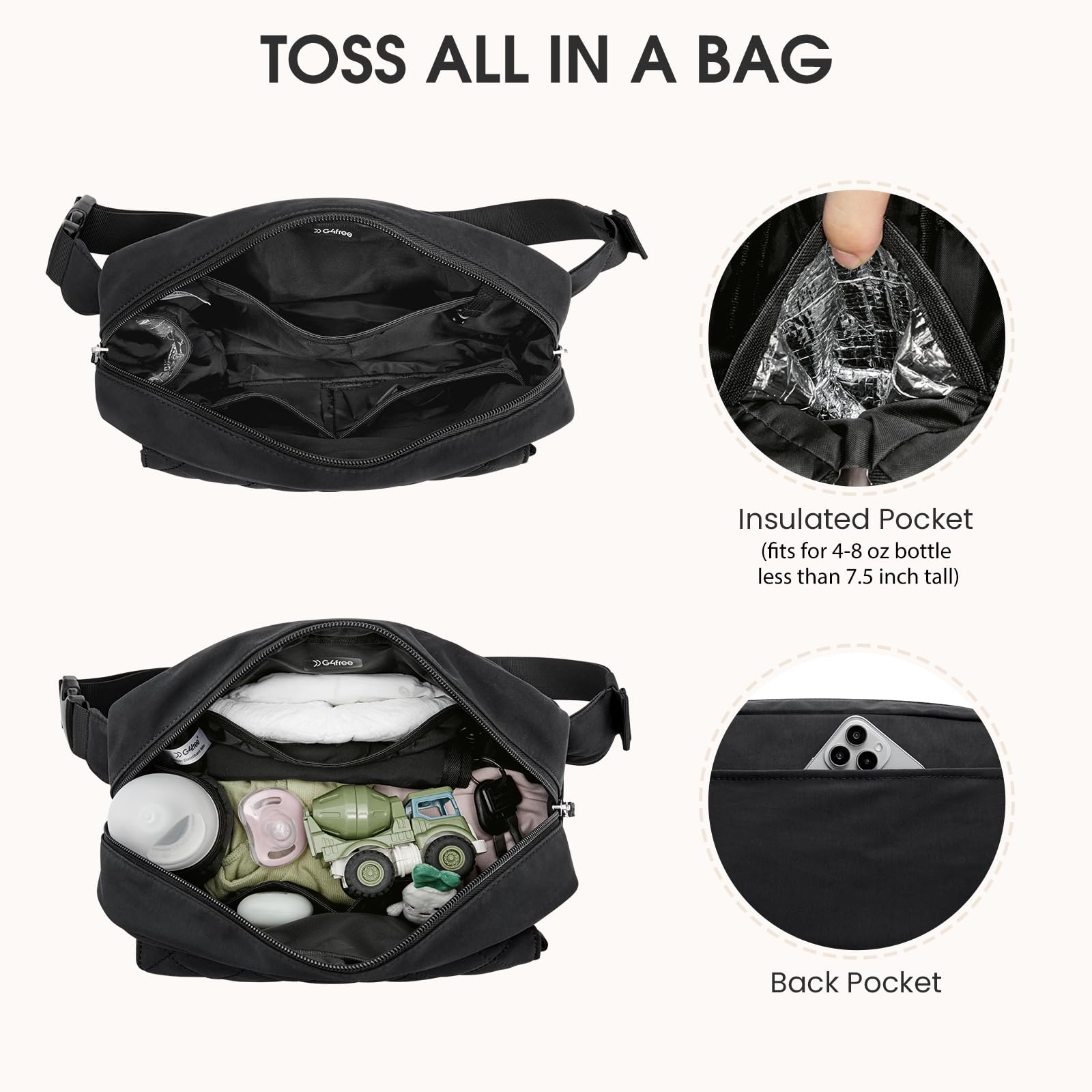G4Free insulated bottle holder fits an 8 oz bottle for on-the-go feeding.