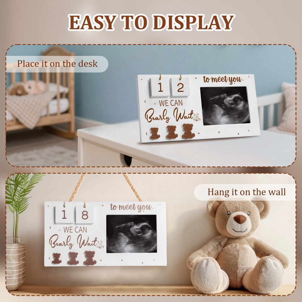 Gaahkai sonogram frame desk setup shows a stylish centerpiece for nursery decor.
