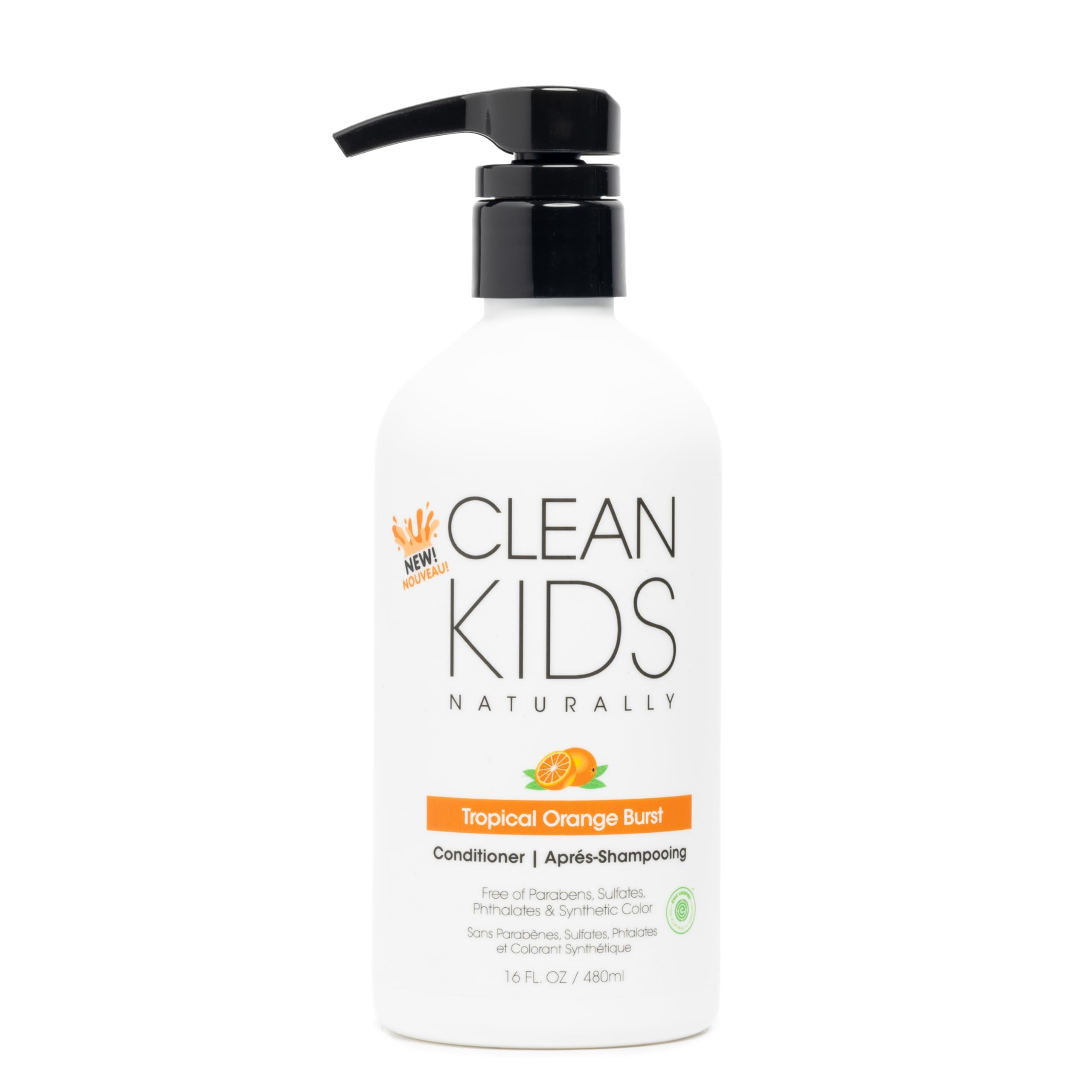 Gabriel Cosmetics Clean Kids Naturally Conditioner bottle with Orange Burst leaving hair soft and easy to detangle