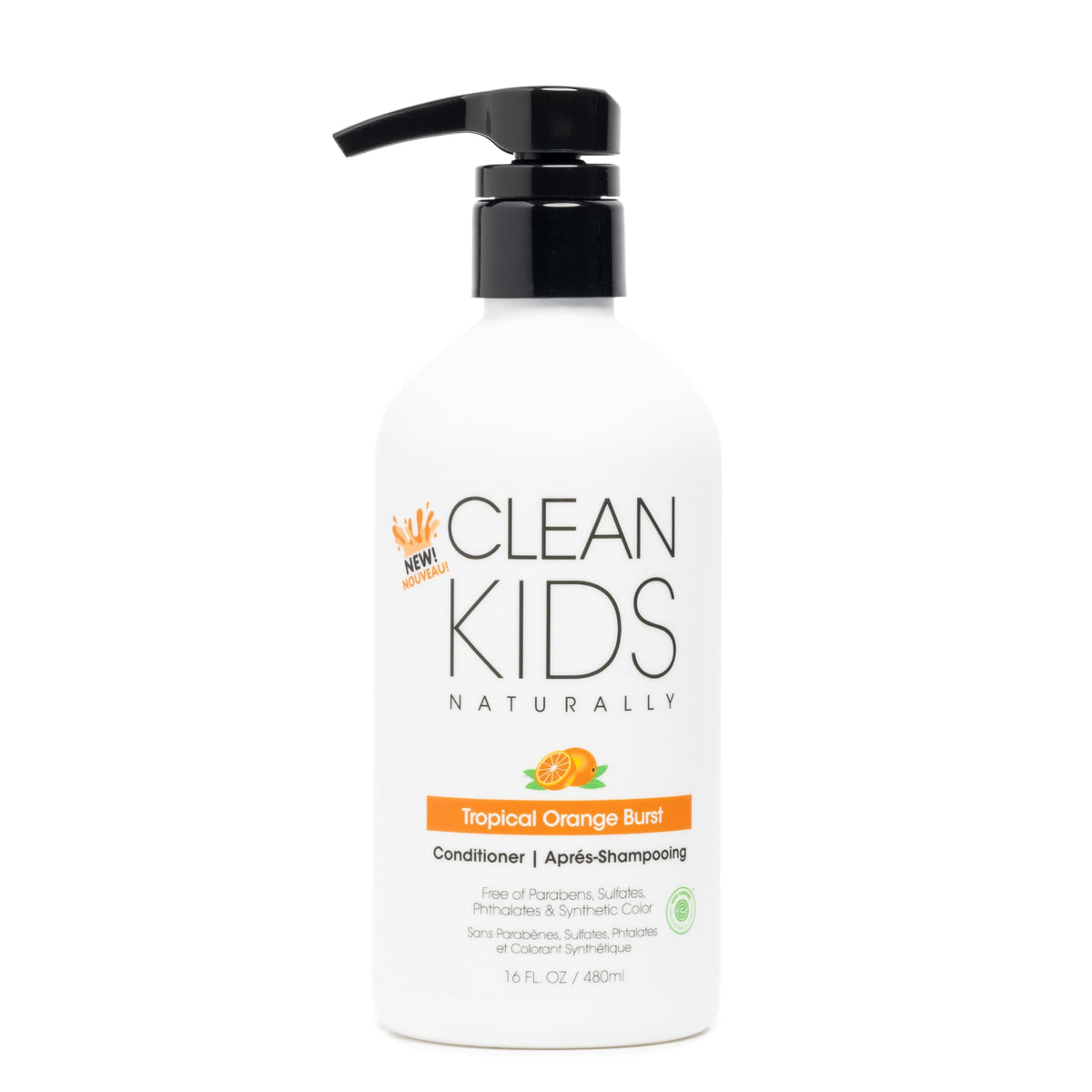 Gabriel Cosmetics Clean Kids Naturally Conditioner bottle with Orange Burst leaving hair soft and easy to detangle