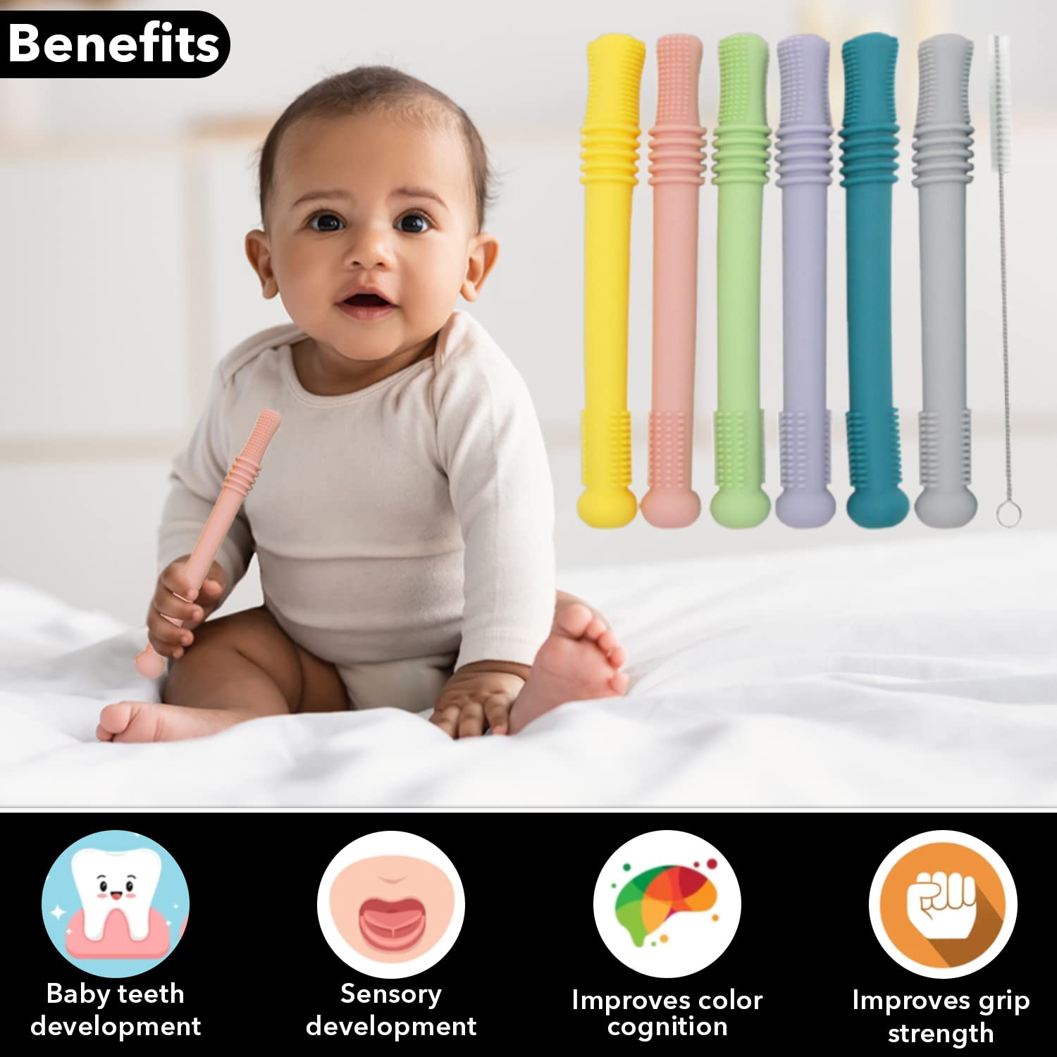 Gadgetime USA Hollow Stick Teether pink texture-side emphasizes dual-surface sensory engagement