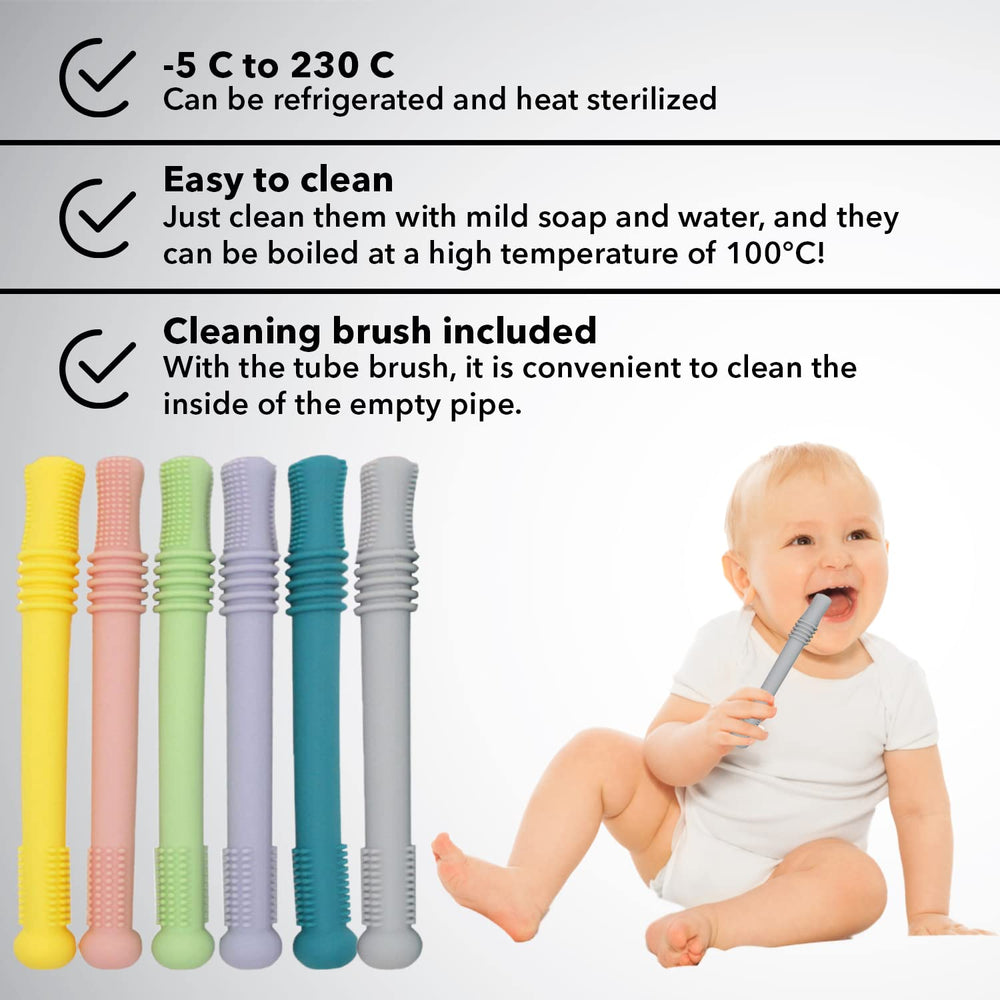 Gadgetime USA Hollow Stick Teether yellow grip-shot demonstrates easy-to-hold design when wet