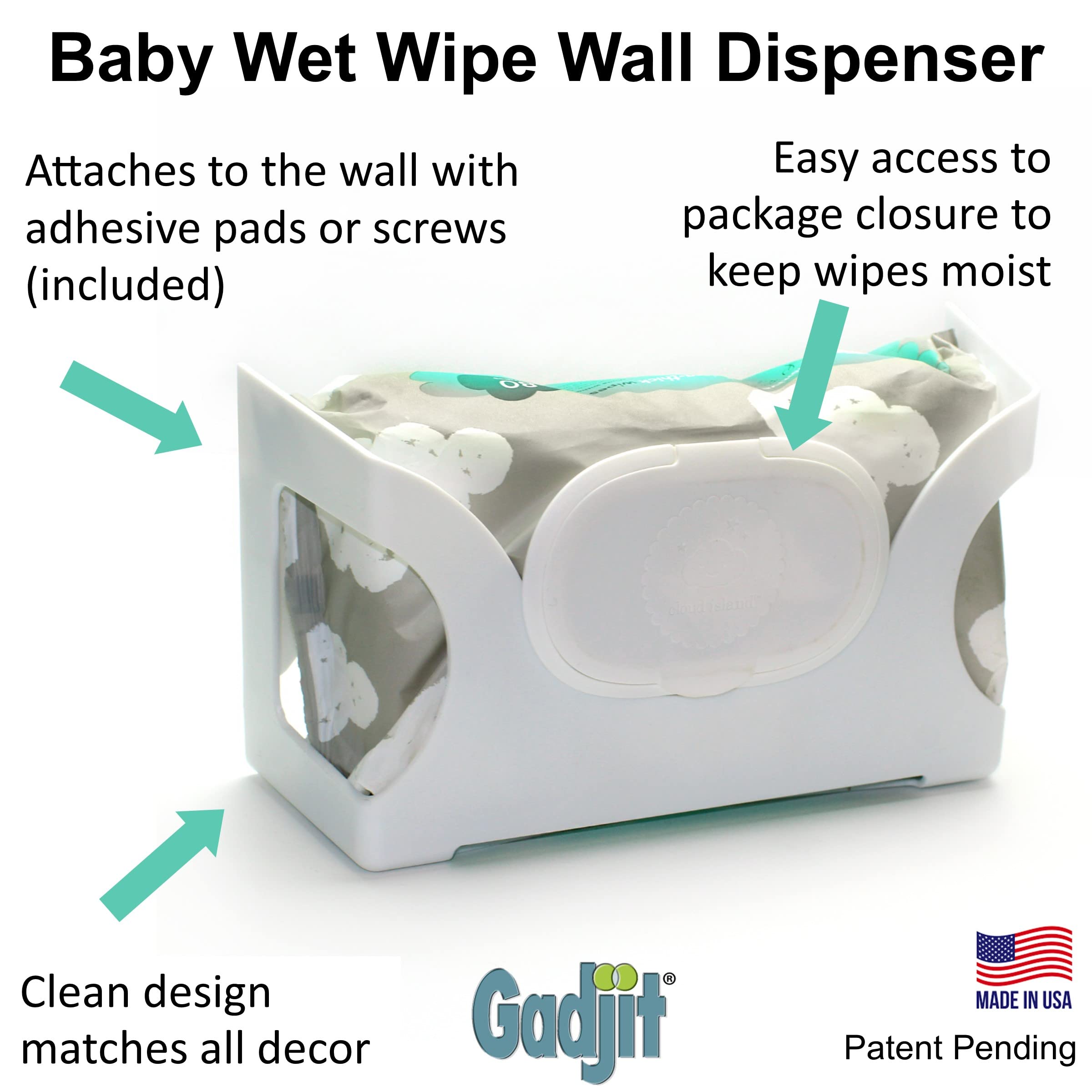 Gadjit wipes wall dispenser holds up to 84-count packs for clutter-free nursery