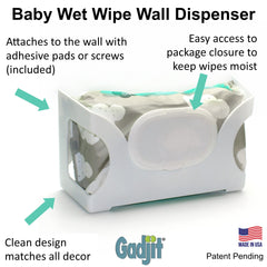 Gadjit wipes wall dispenser holds up to 84-count packs for clutter-free nursery