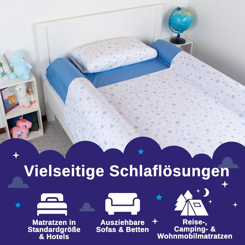 Gads bed rails shown on multiple bed sizes for versatile compatibility
