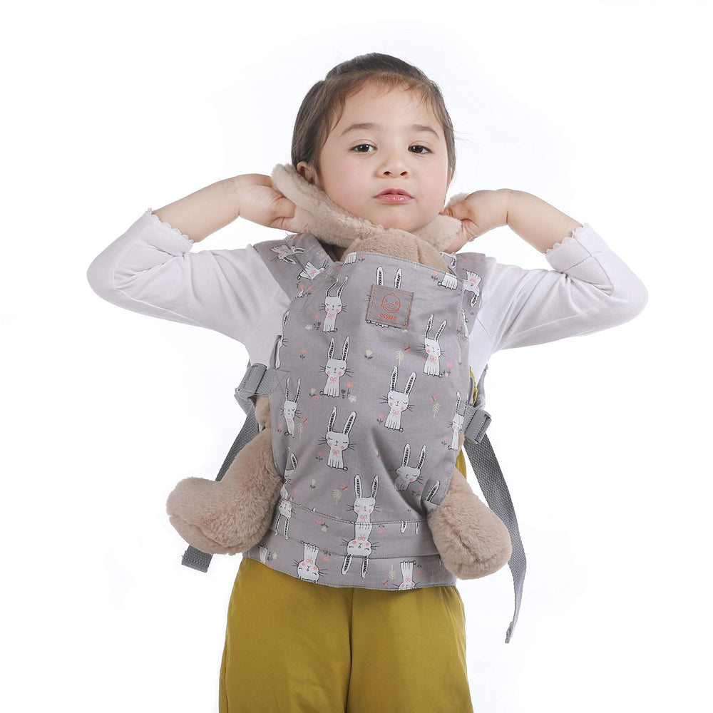 GAGAKU doll carrier gray rabbit fabric is machine washable for easy cleanup