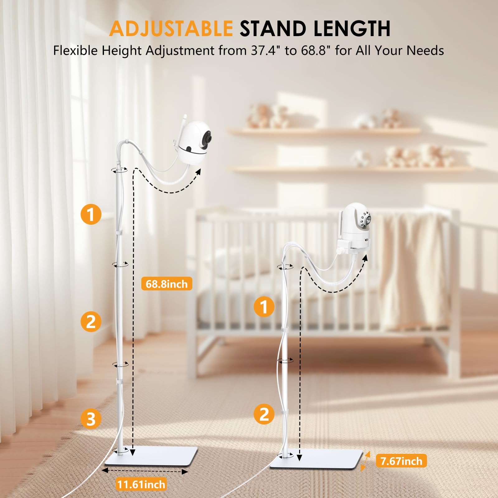 GAHOGA baby-monitor-floor-stand gooseneck-flex enables full-range viewing from any angle