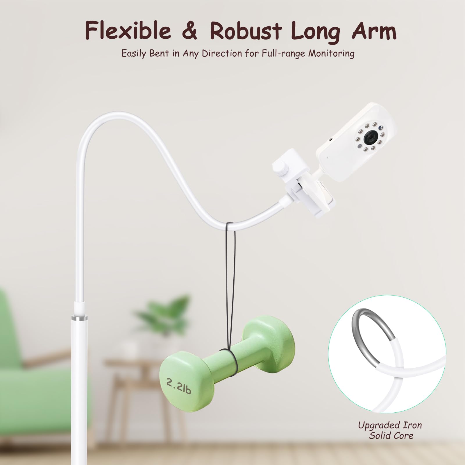 GAHOGA floor stand with non-slip pad secures monitor near crib.