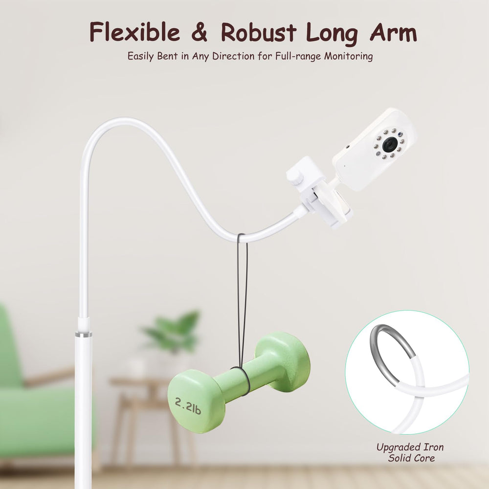 GAHOGA floor stand with non-slip pad secures monitor near crib.
