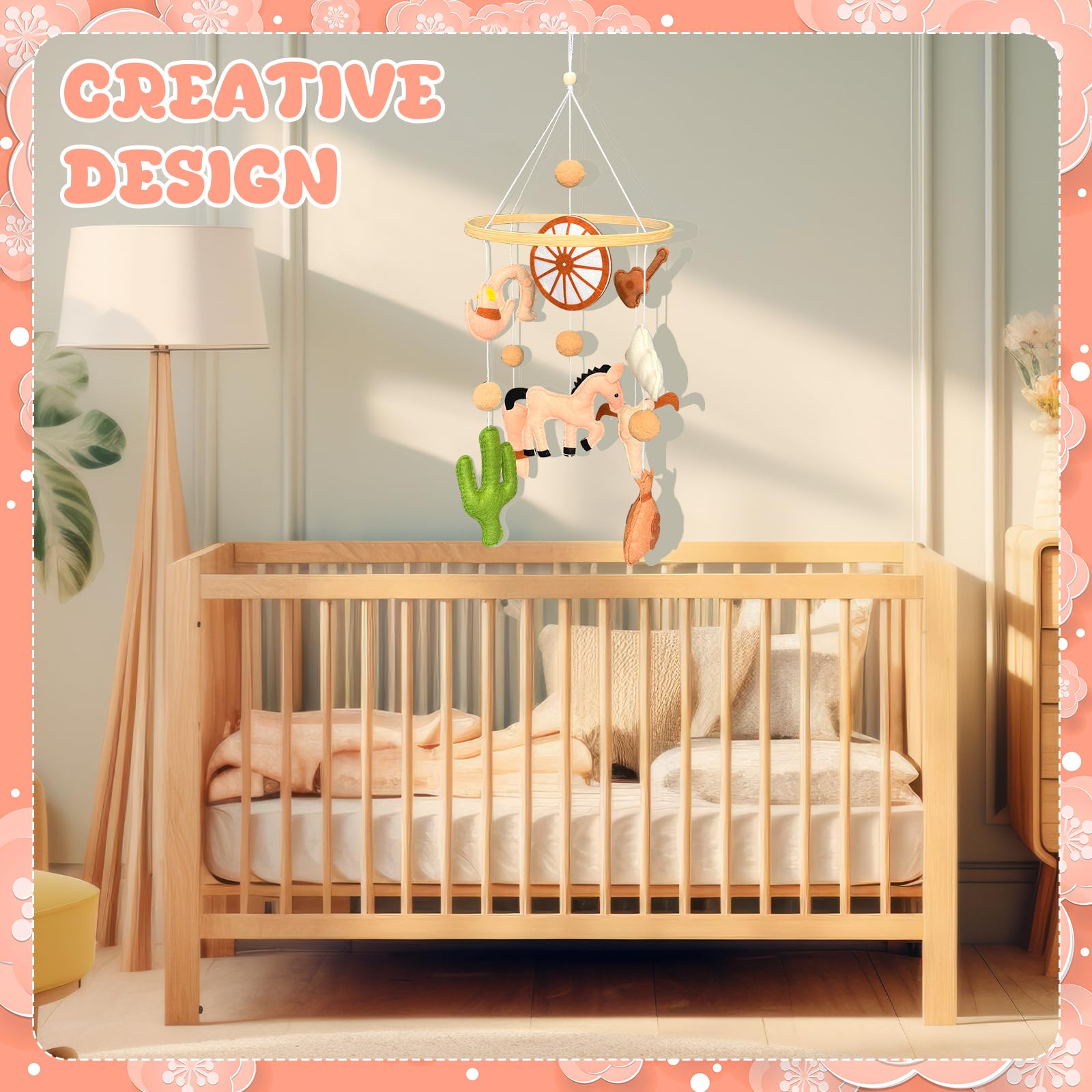 Gaiaring cactus and horse elements add cozy western charm to the nursery