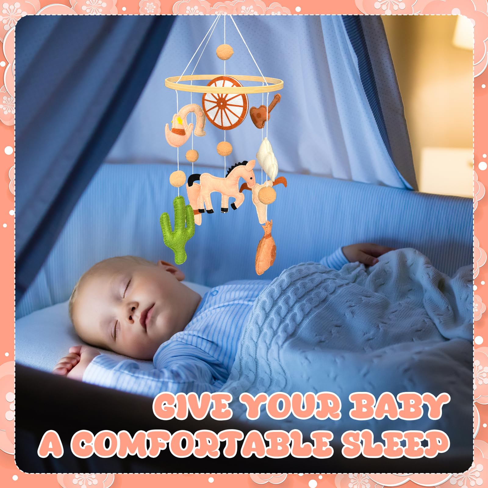 Gaiaring horseshoe and wheel motif creates rustic movement-like vibe for infant curiosity
