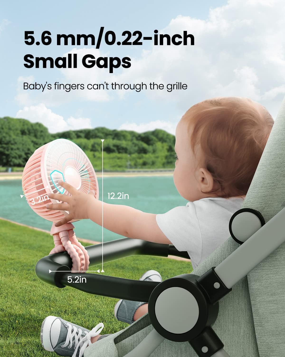 Gaiatop baby stroller fan pink clip-on in-use for crib or stroller