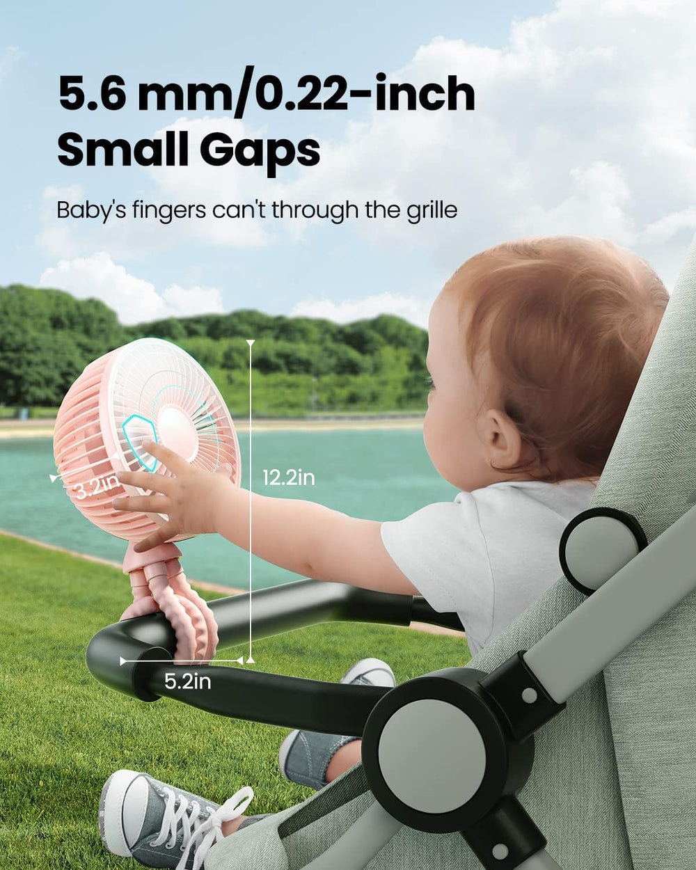 Gaiatop baby stroller fan pink clip-on in-use for crib or stroller