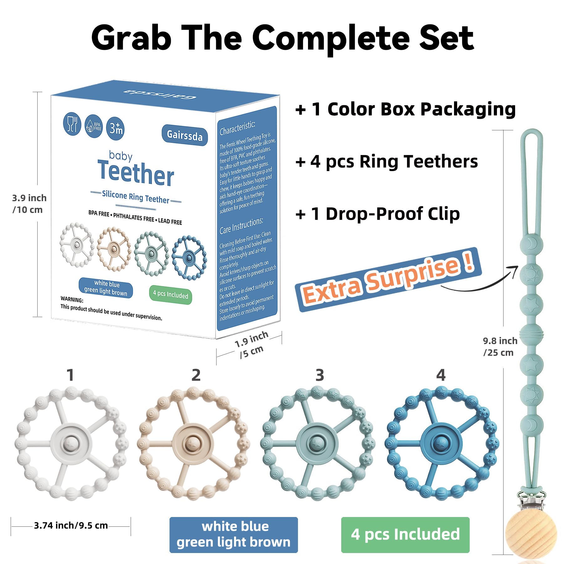 Gairssda gift-ready teether set ideal for baby showers.