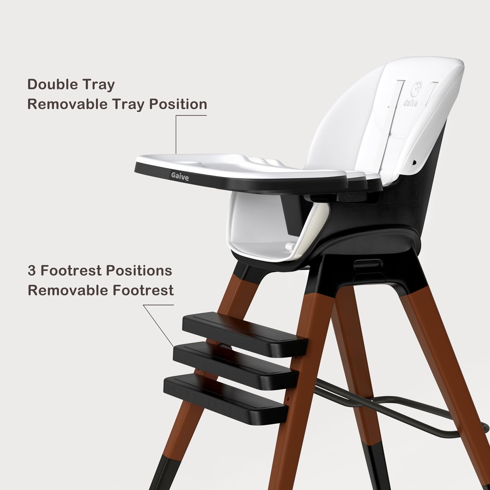 GAIVE double-tray removable-fixed-tray illustrates adjustable dining setup for meals.