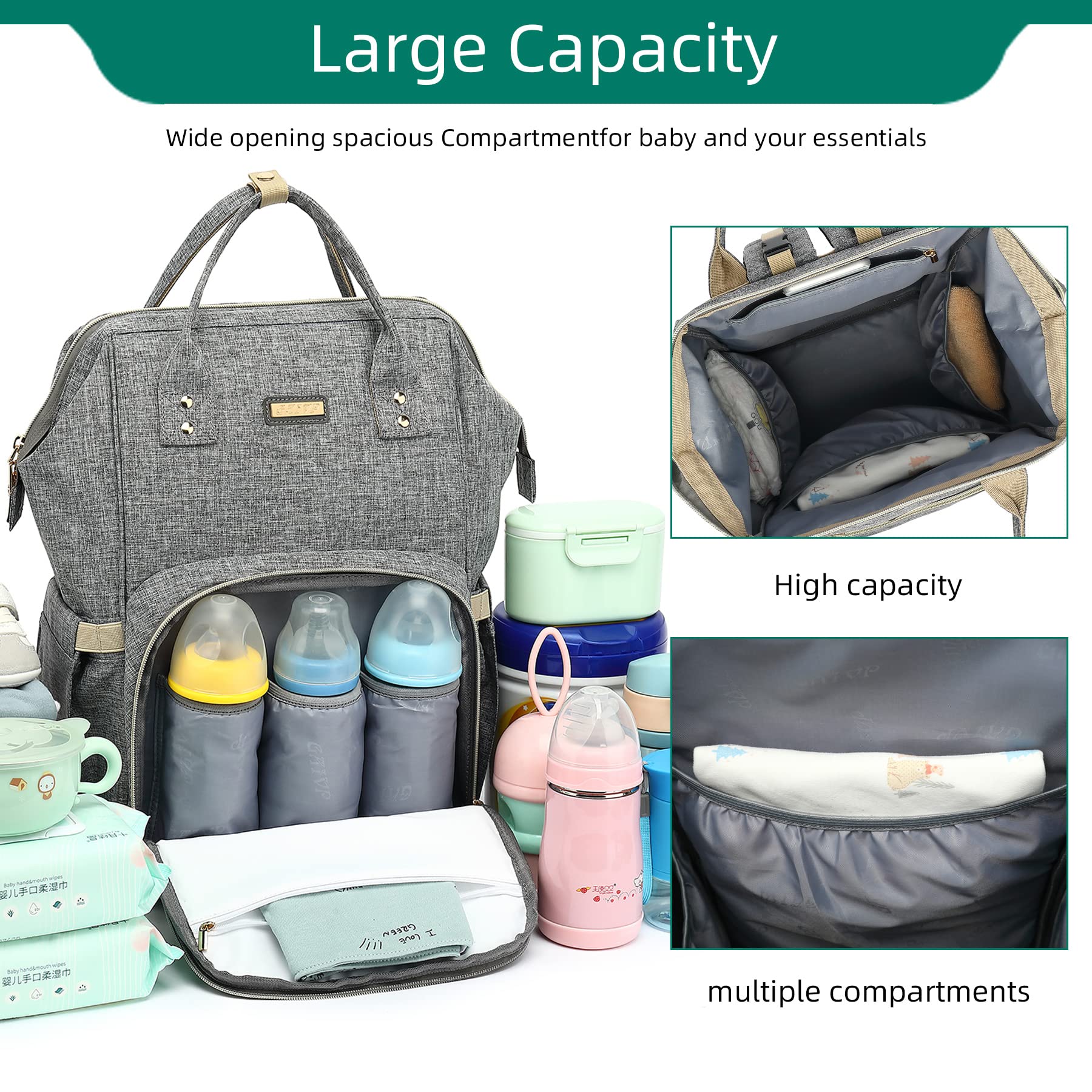 GAIVP diaper bag backpack gray ergonomic back-strap design for comfortable all-day wear.