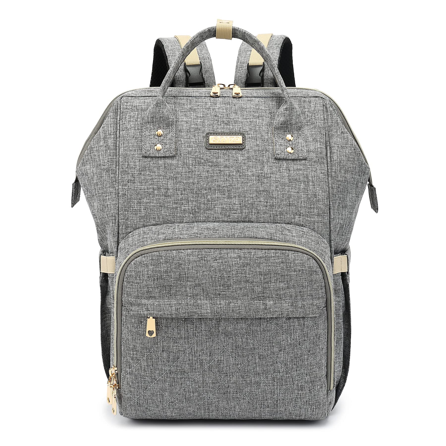 GAIVP diaper bag backpack gray front view with spacious main compartment for baby essentials.