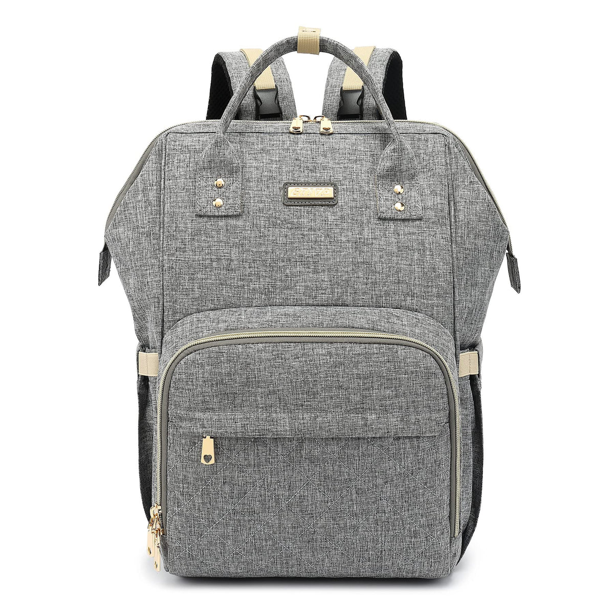 GAIVP diaper bag backpack gray front view with spacious main compartment for baby essentials.