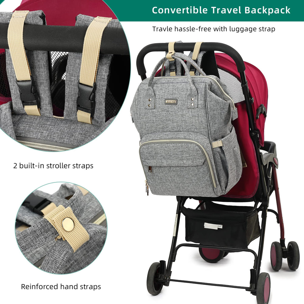GAIVP diaper bag backpack gray interior organization with multiple pockets for nappies and wipes on-the-go.