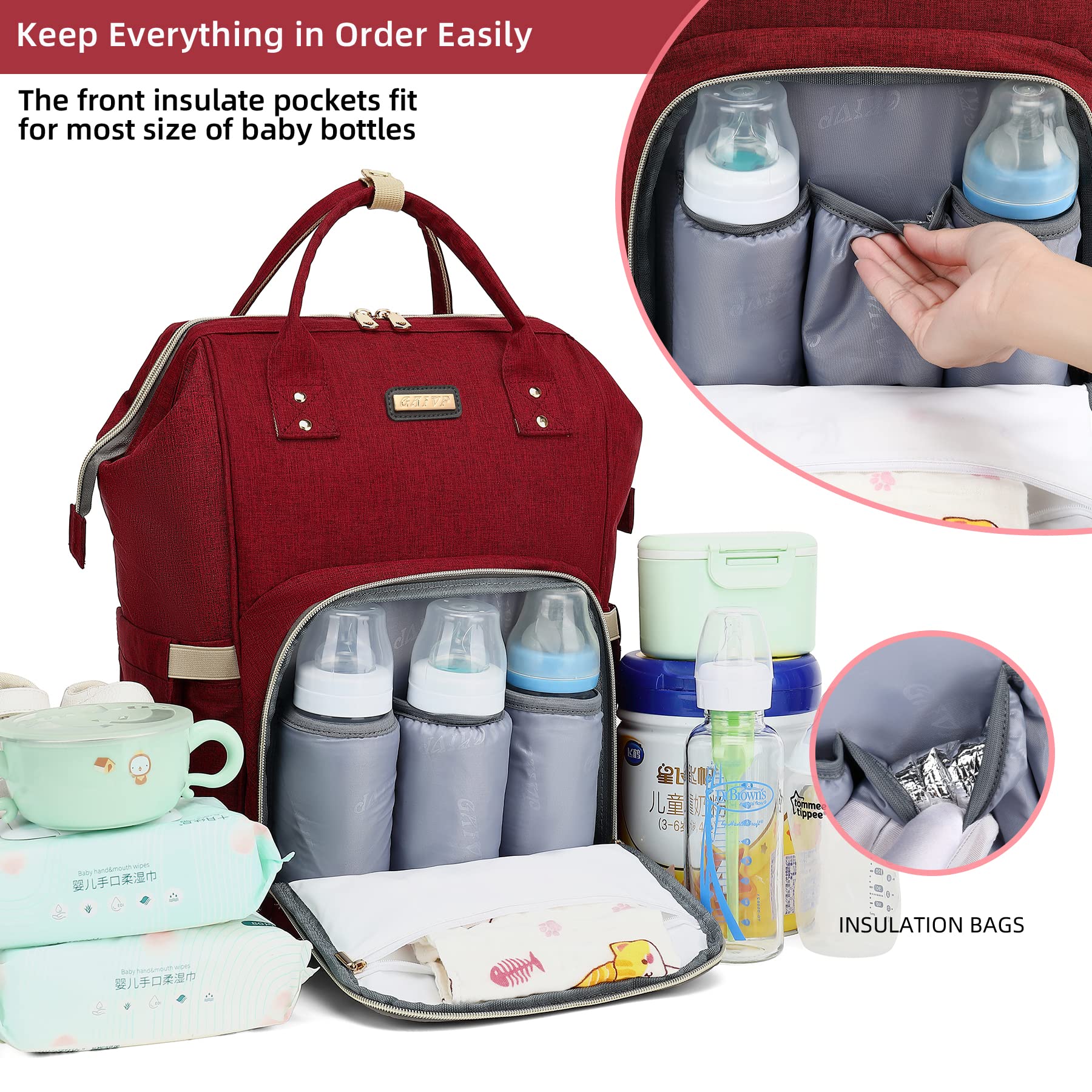 GAIVP diaper bag backpack insulated pocket keeps bottles hot or cold for hours
