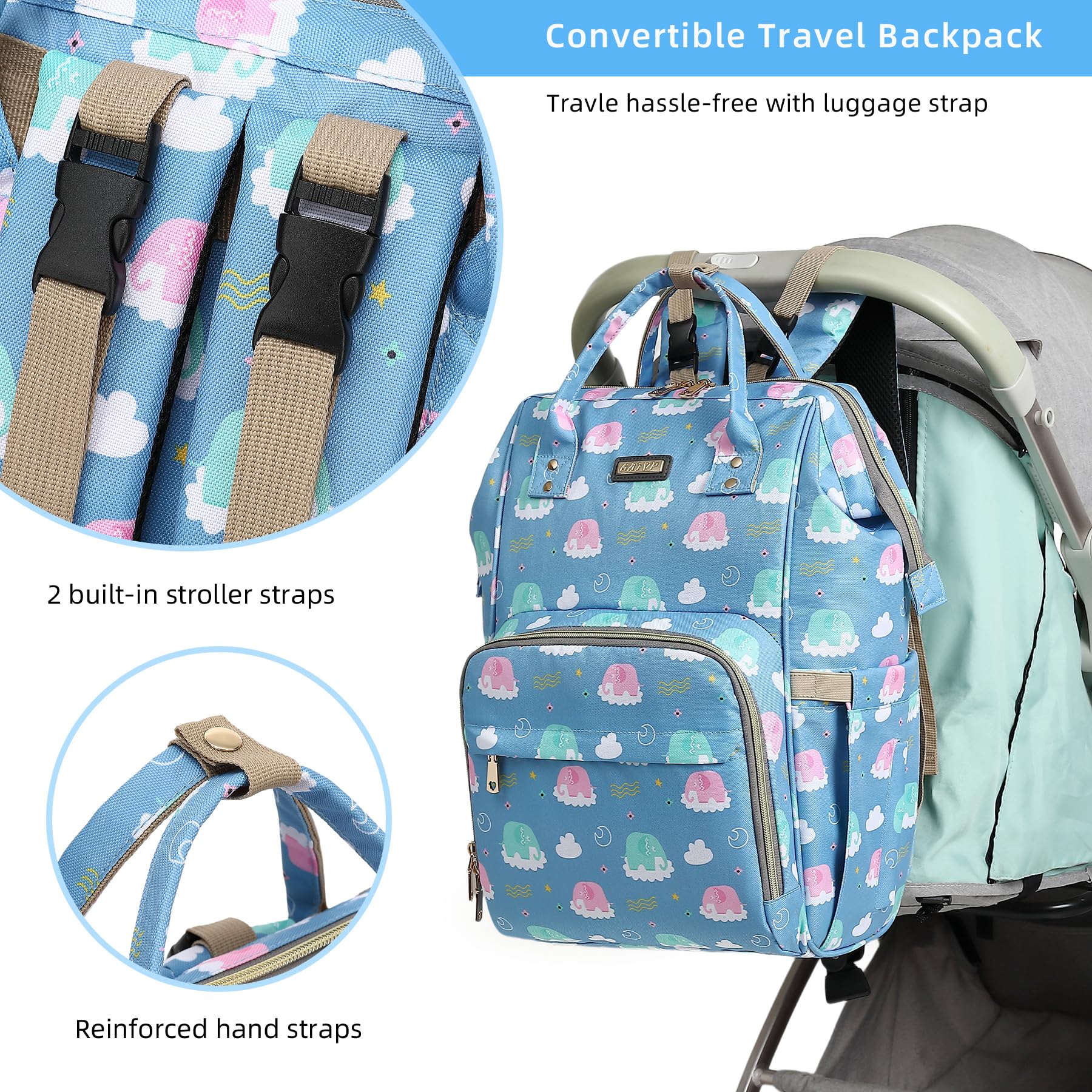 GAIVP diaper bag backpack stroller-straps for hands-free outings.
