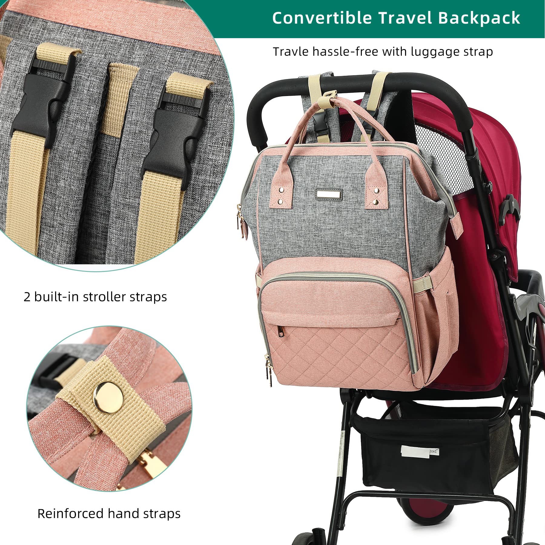 GAIVP diaper bag backpack with stroller-straps for hands-free errands