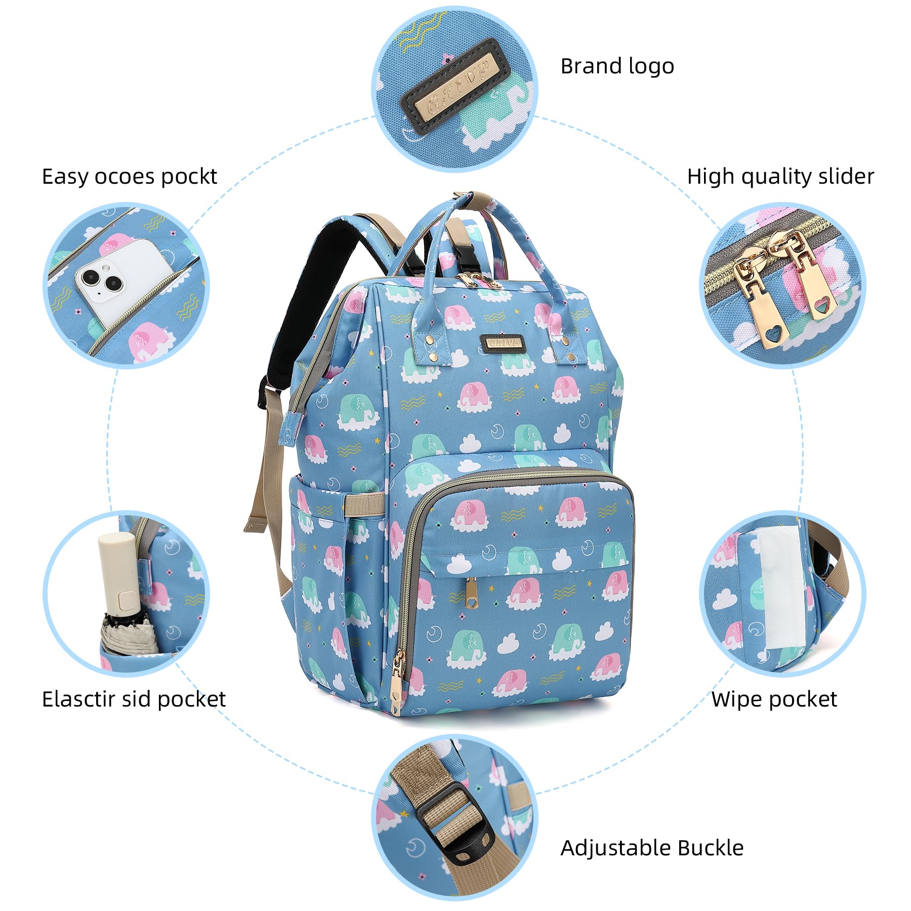GAIVP diaper bag backpack waterproof-fabric withstands rain and spills.