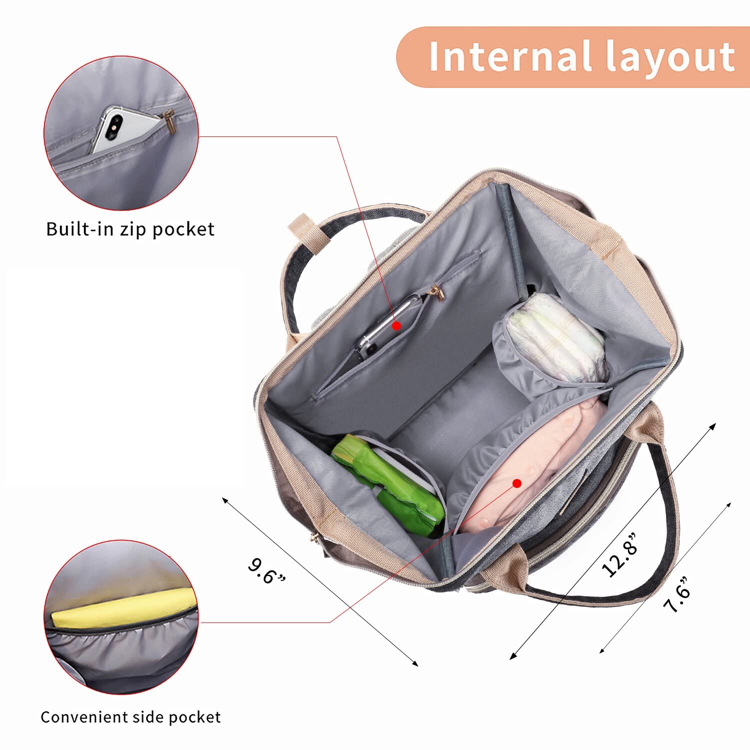 GAIVP Diaper Bag Backpack ergonomic straps provide comfortable all-day wear