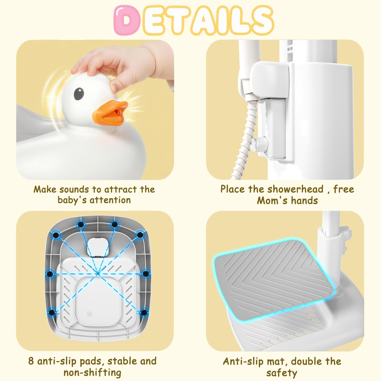 Gakfawd anti-slip bottom rings stabilize the stand for worry-free bath sessions