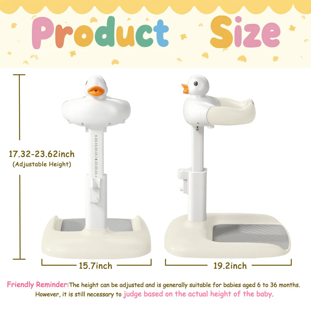 Gakfawd bath stand shows adjustable height and handle for comfortable use.