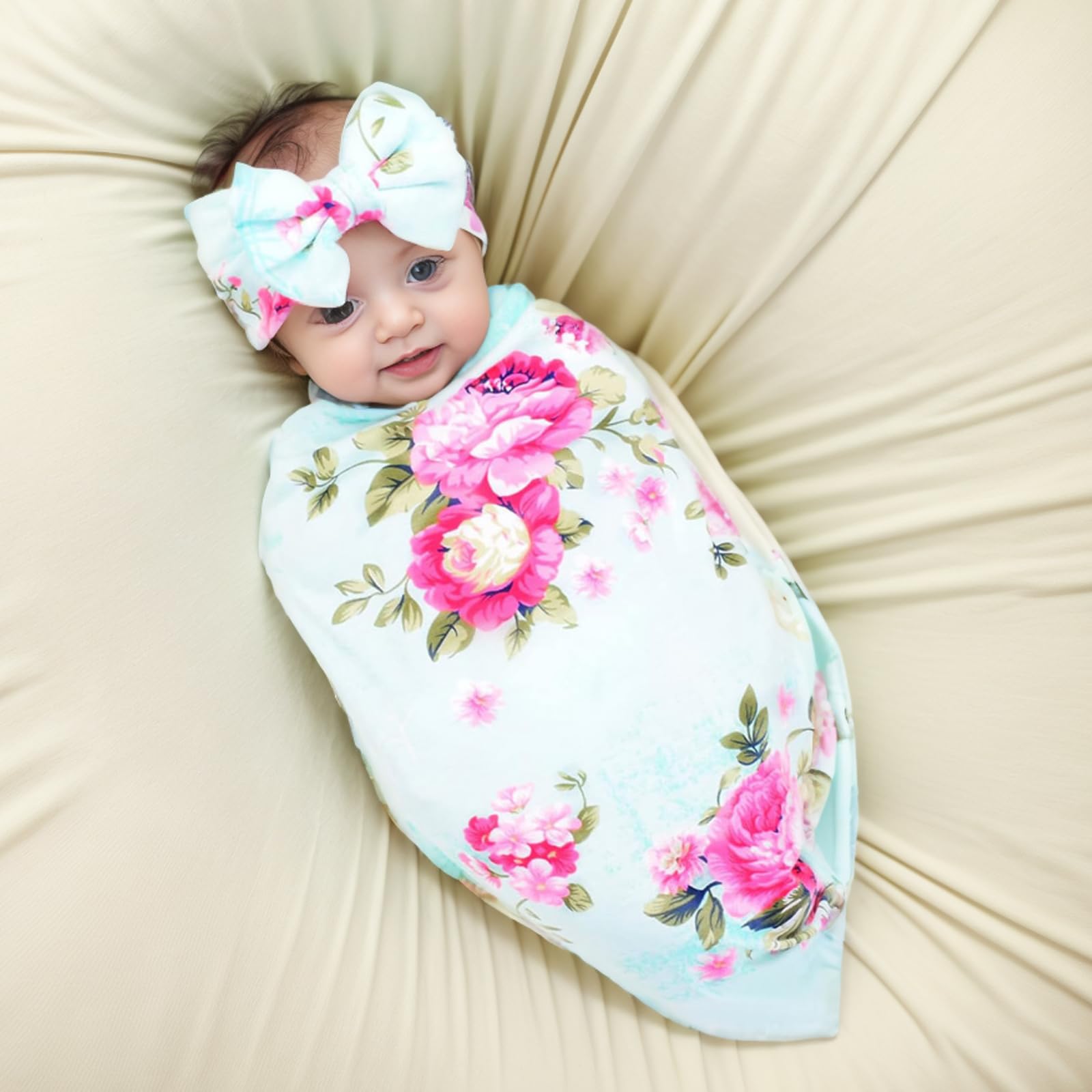 Galabloomer headband set with flower print on headband for coordinated photos