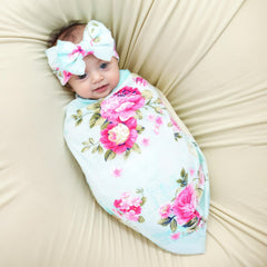 Galabloomer headband set with flower print on headband for coordinated photos