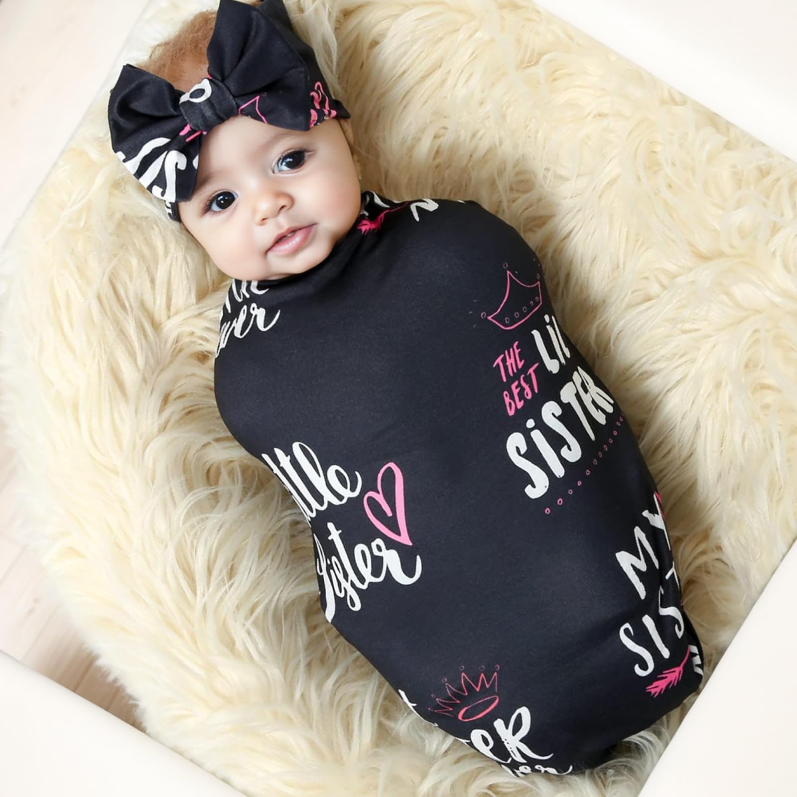 Galabloomer headband set with flower print completes a coordinated newborn photo-ready look.