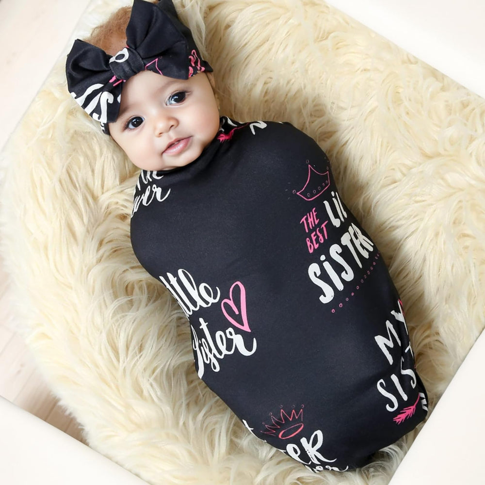 Galabloomer headband set with flower print completes a coordinated newborn photo-ready look.