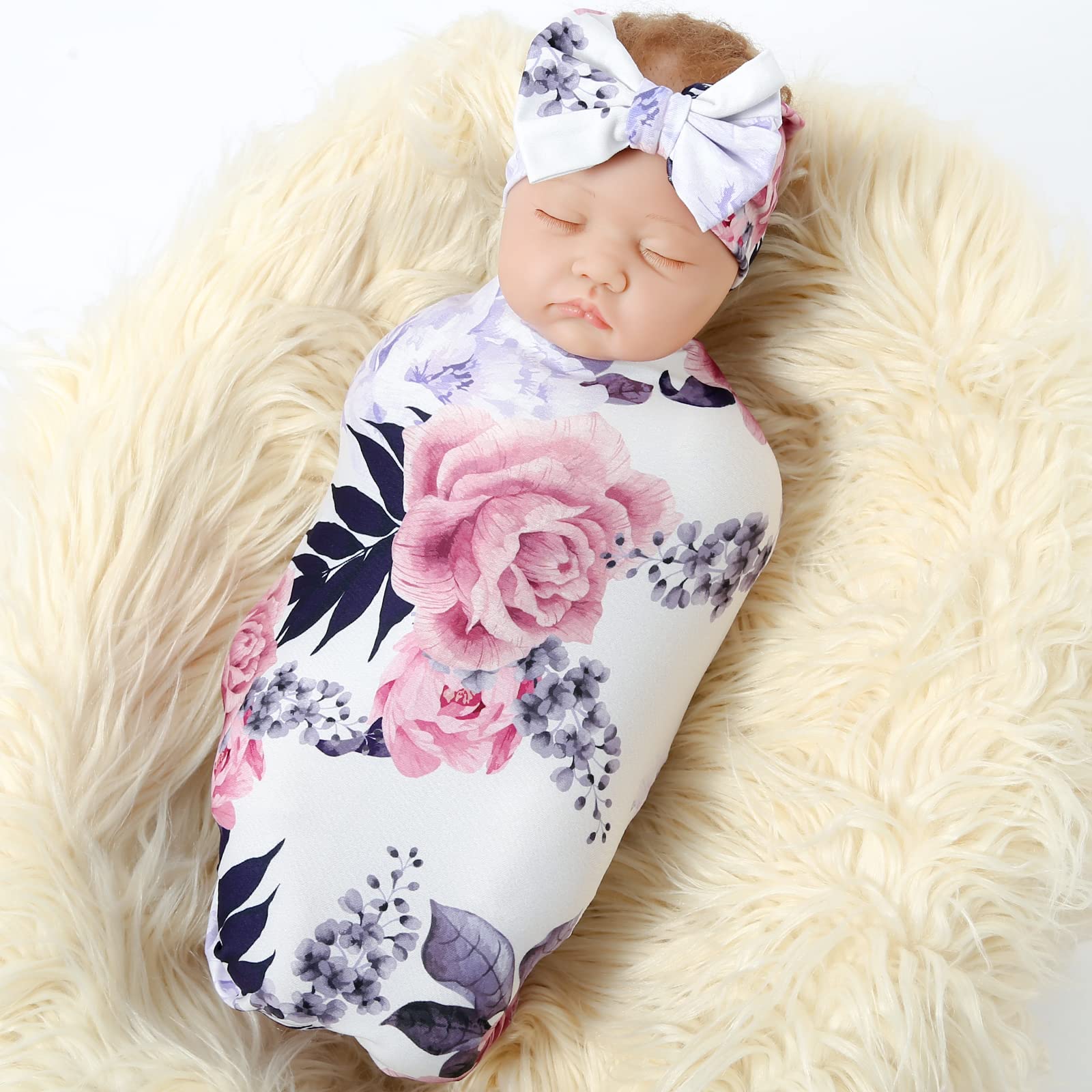 Galabloomer newborn blanket and headband set white blush close-up showing soft knit fabric for gentle warmth.