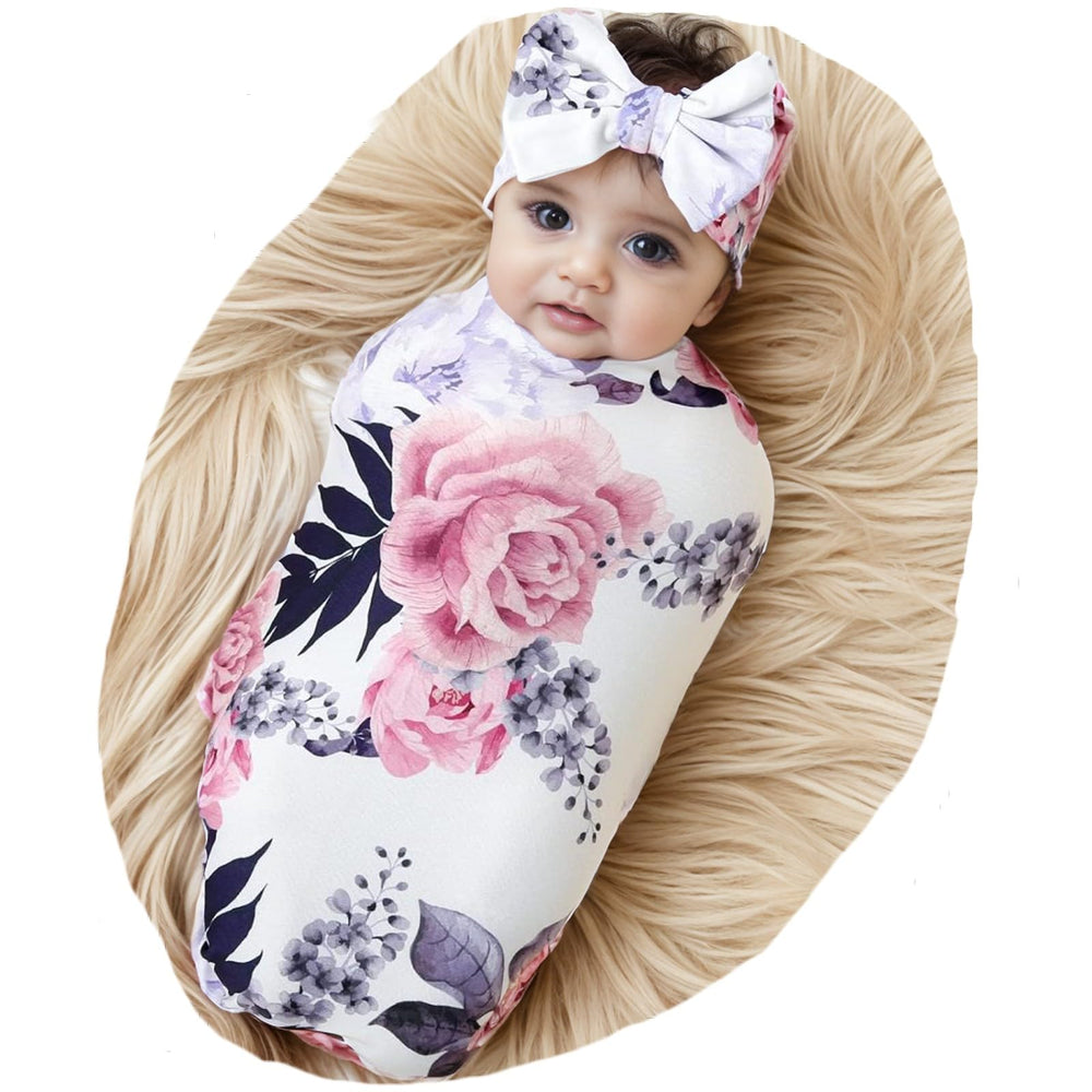 Galabloomer newborn headband white blush close-up highlighting delicate flower print for photo-ready styling.