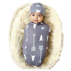 Galabloomer newborn swaddle blanket in gray arrow pattern offering gentle wrap option.