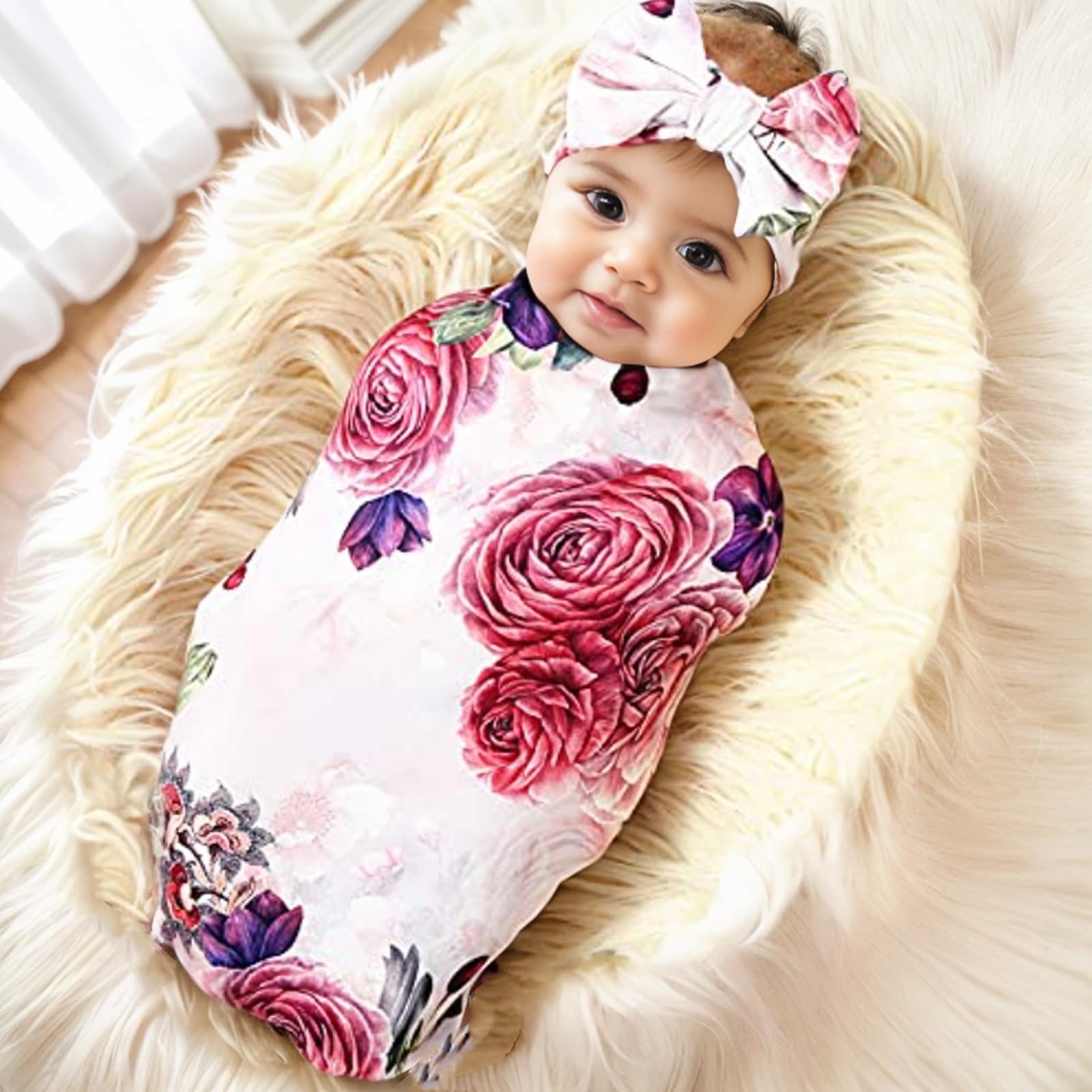 Galabloomer Nostalgia Rose headband with big bow for adorable newborn photos.